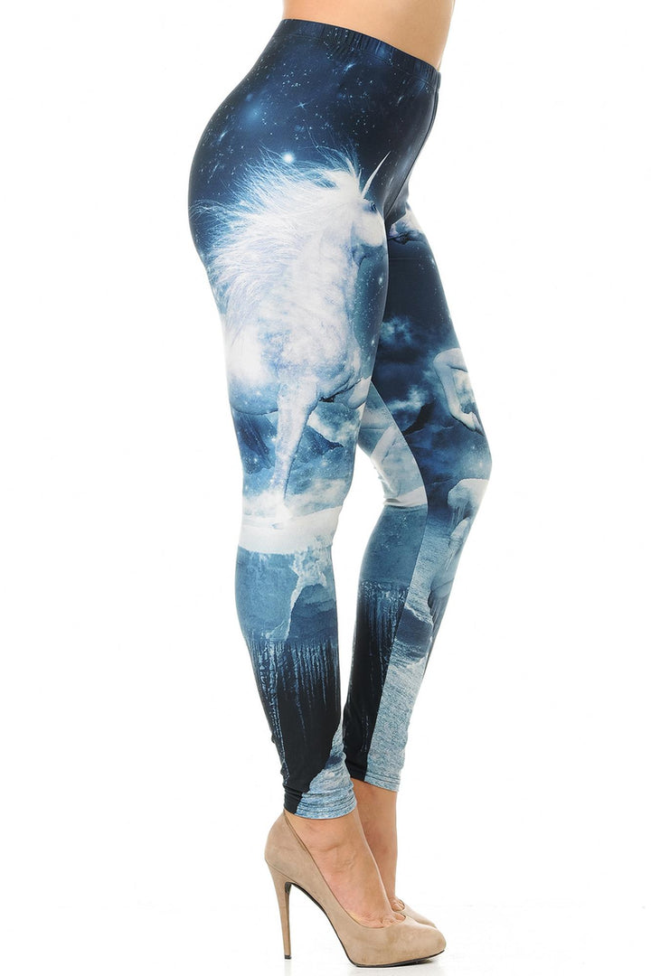 Creamy Soft Epic Unicorn Plus Size Leggings (One Size Plus,Blue)