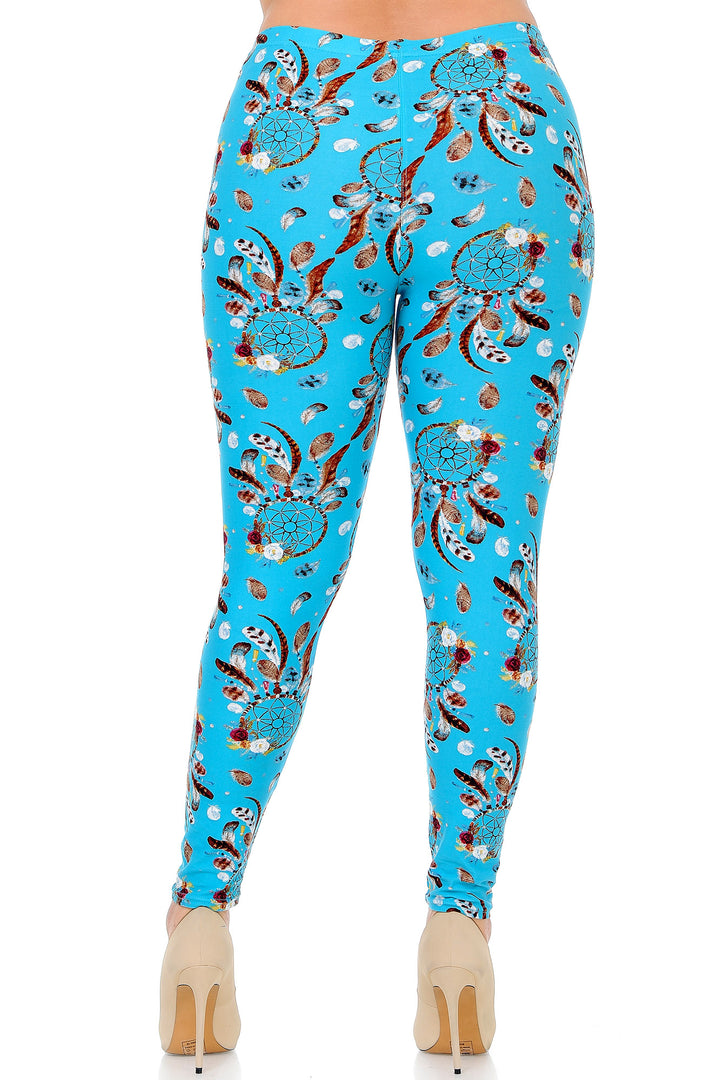 Buttery Soft Blue Sky Dreamcatcher Plus Size Leggings (One Size Plus,Blue)