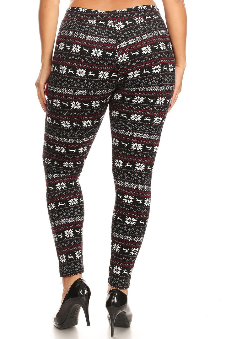 Snowflakes and Reindeer Plus Size Fur Lined Leggings