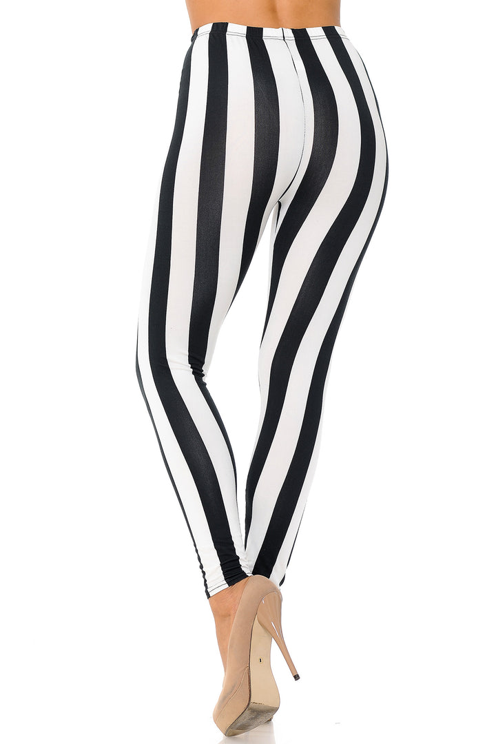 Buttery Smooth Black and White Wide Stripe Leggings - Plus Size - 1XL 2XL 3XL