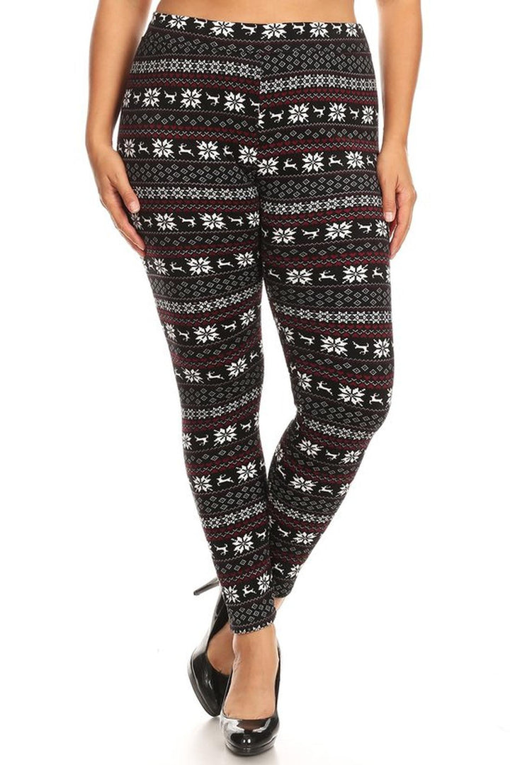 Snowflakes and Reindeer Plus Size Fur Lined Leggings