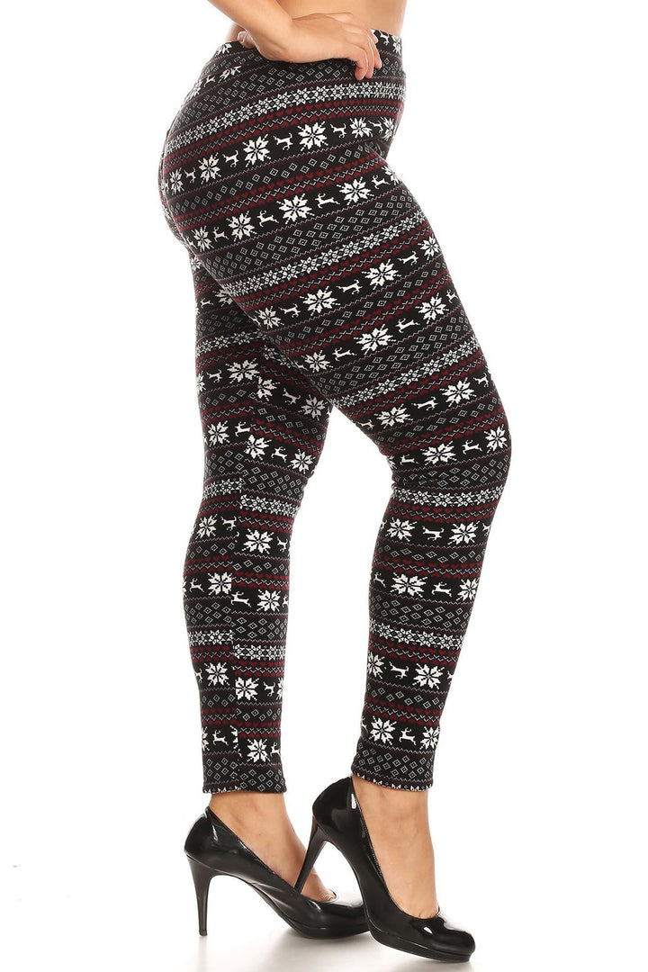 Snowflakes and Reindeer Plus Size Fur Lined Leggings