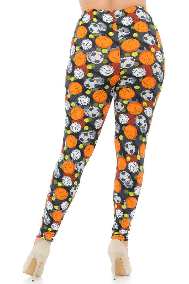 Buttery Soft Sports Ball Plus Size Leggings (One Size Plus,Orange)
