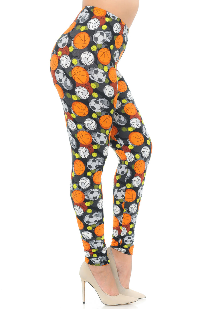 Buttery Soft Sports Ball Plus Size Leggings (One Size Plus,Orange)
