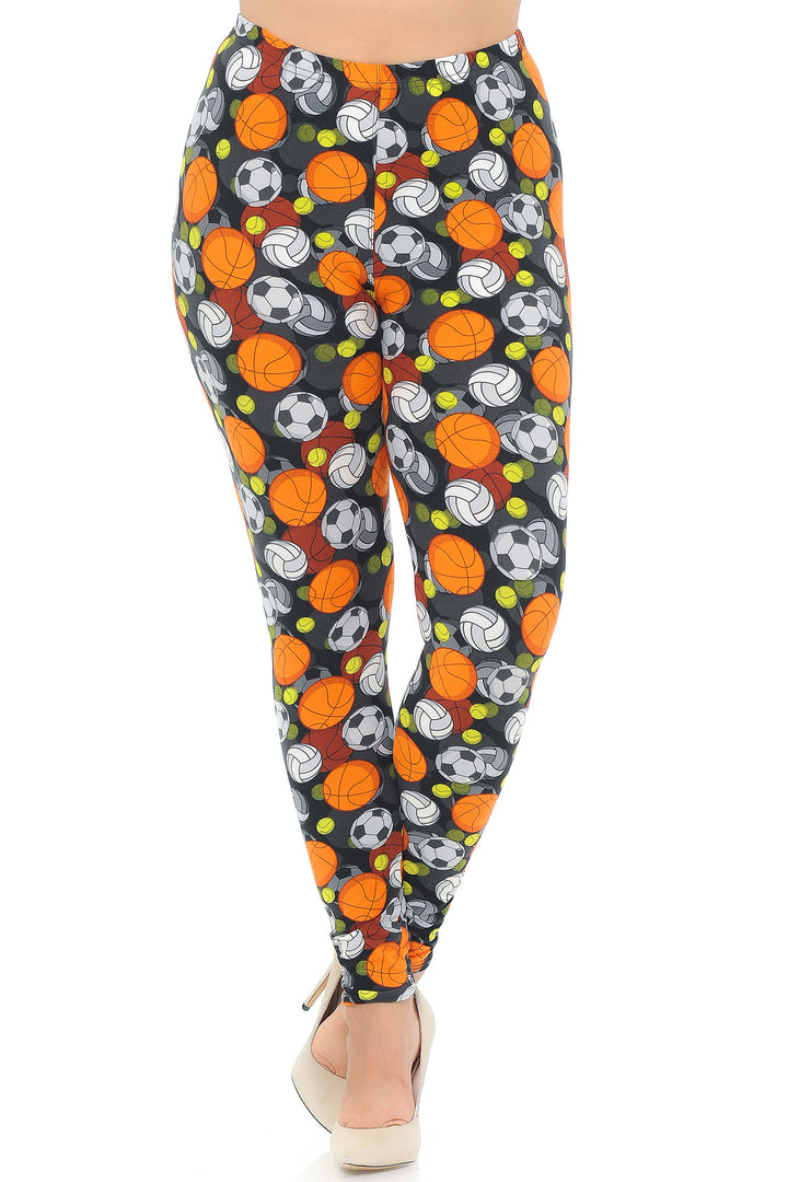 Buttery Soft Sports Ball Plus Size Leggings (One Size Plus,Orange)