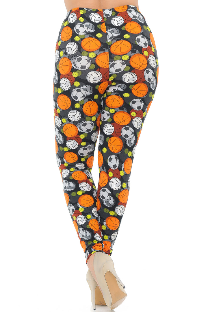 Buttery Soft Sports Ball Plus Size Leggings (One Size Plus,Orange)