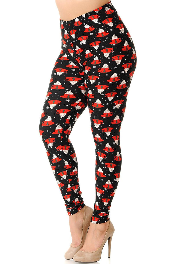 Buttery Soft Mocha Cappuccino Plus Size Christmas Leggings (One Size Plus,Black)