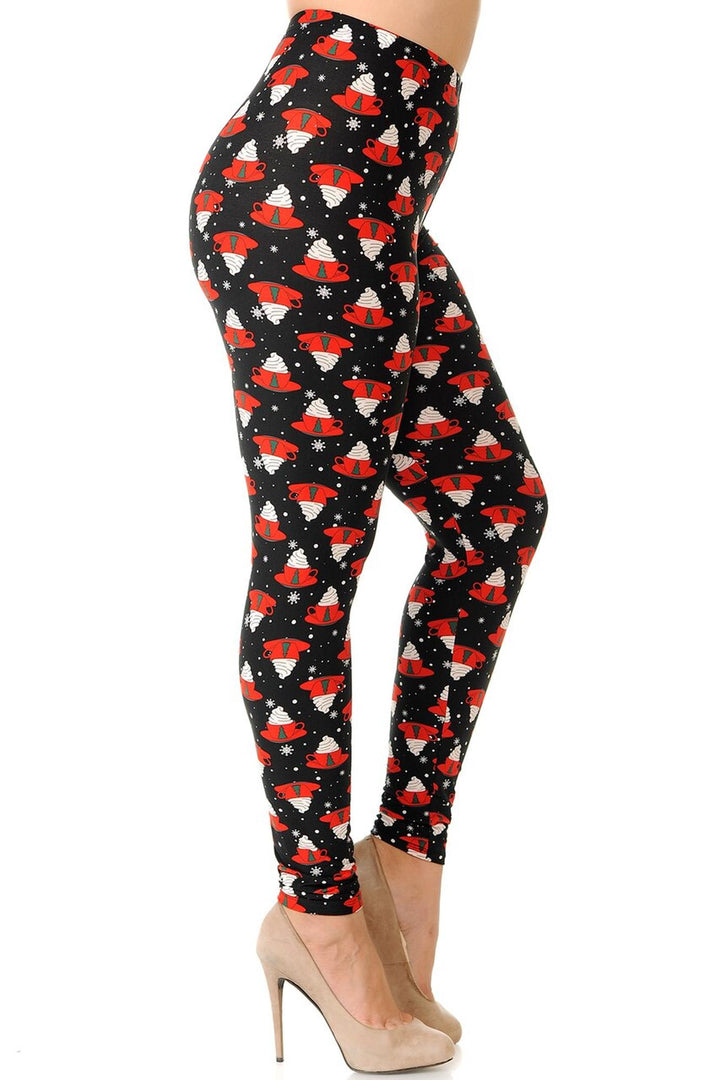 Buttery Soft Mocha Cappuccino Plus Size Christmas Leggings (One Size Plus,Black)