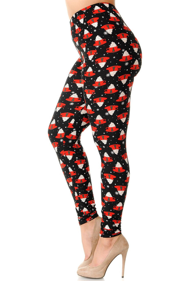 Buttery Soft Mocha Cappuccino Plus Size Christmas Leggings (One Size Plus,Black)