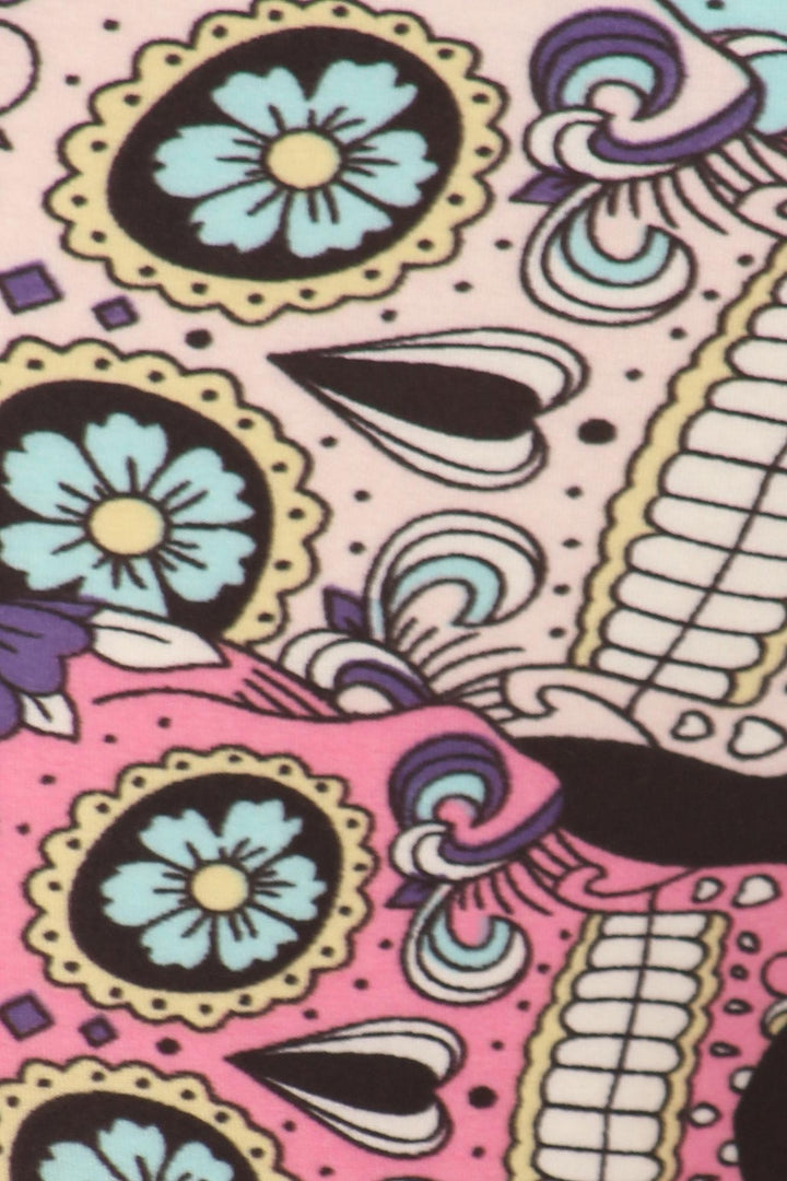Plus Size - Buttery Soft Pastel Sugar Skull Print Leggings
