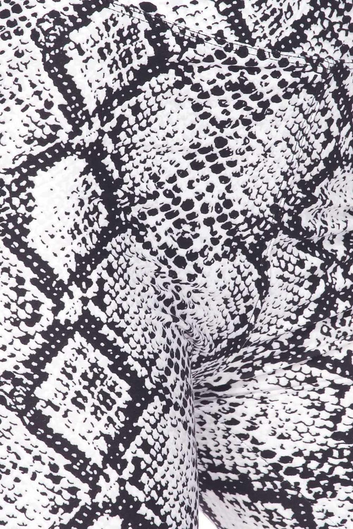 Buttery Soft White Snakeskin High Waist Plus Size Biker Shorts - 3 Inch Waist (One Size Plus,White)