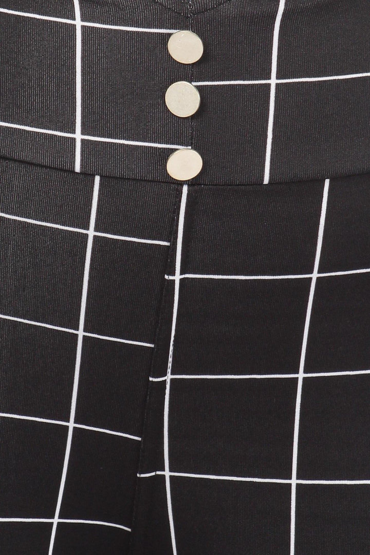 High Waisted Grid Print Button Detail Treggings with Pockets - Plus Size - 1XL 2XL 3XL