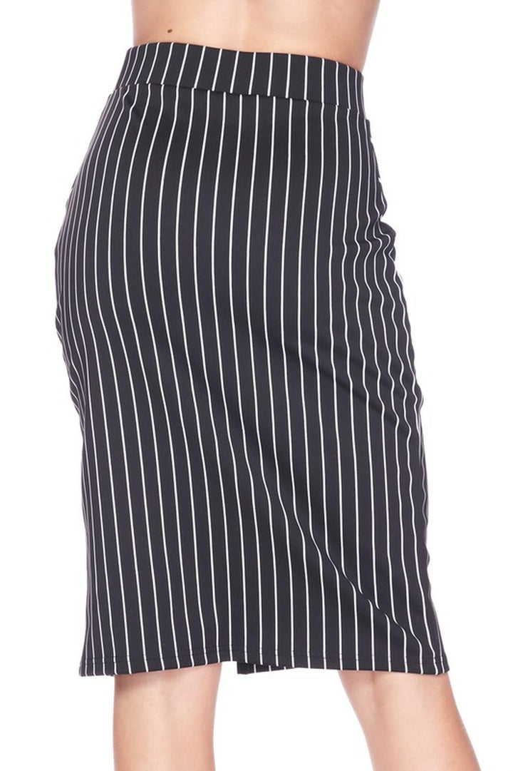 Silky Soft Scuba Black and White Pinstripe Plus Size Pencil Skirt with Front Slit