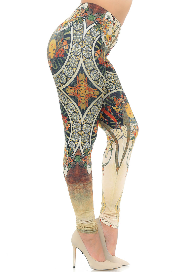 Creamy Soft Premium Women's Leggings Gaia Mucha Plus Size, High Rise, Stretchy & Breathable, Comfortable Fit - by USA Fashion