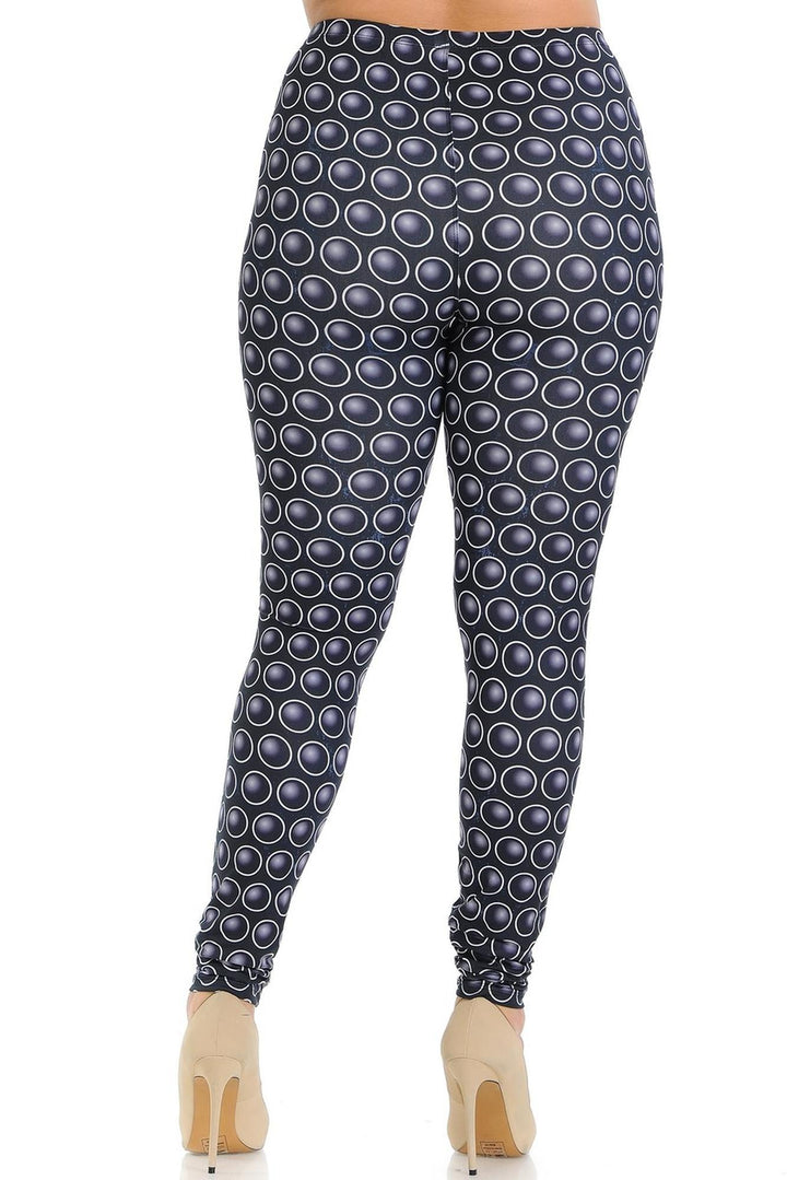 Plus Size - Creamy Soft Women's Laser Print Skin Smoothing Fashion Print Leggings - 3D Polka Dot