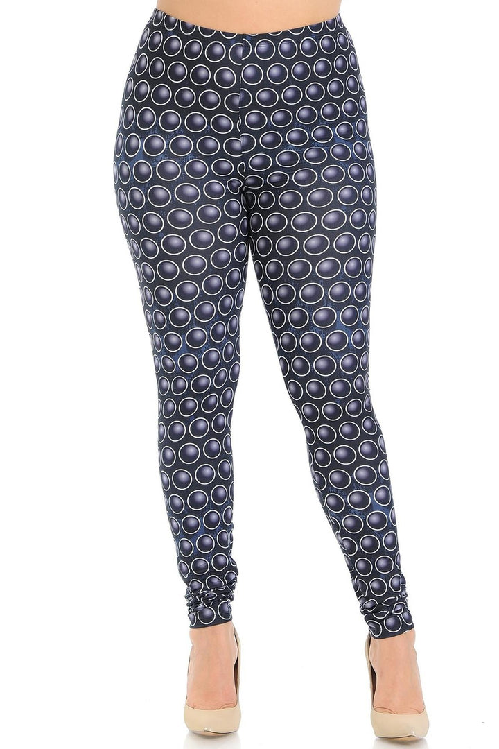 Plus Size - Creamy Soft Women's Laser Print Skin Smoothing Fashion Print Leggings - 3D Polka Dot