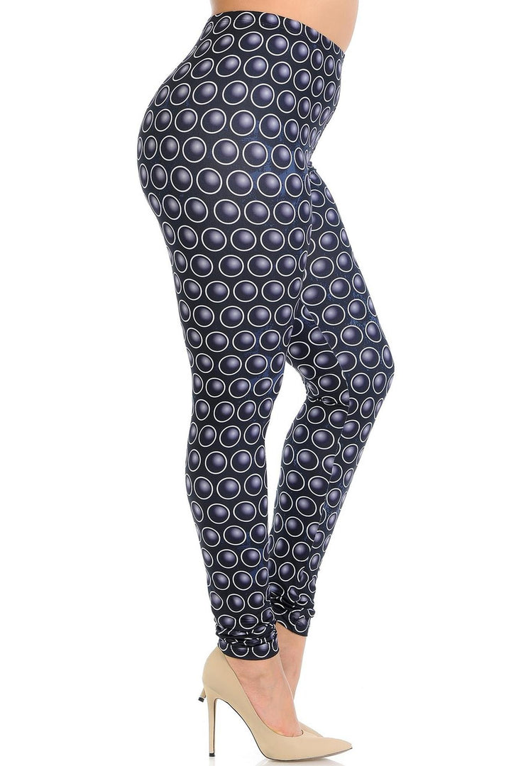 Plus Size - Creamy Soft Women's Laser Print Skin Smoothing Fashion Print Leggings - 3D Polka Dot