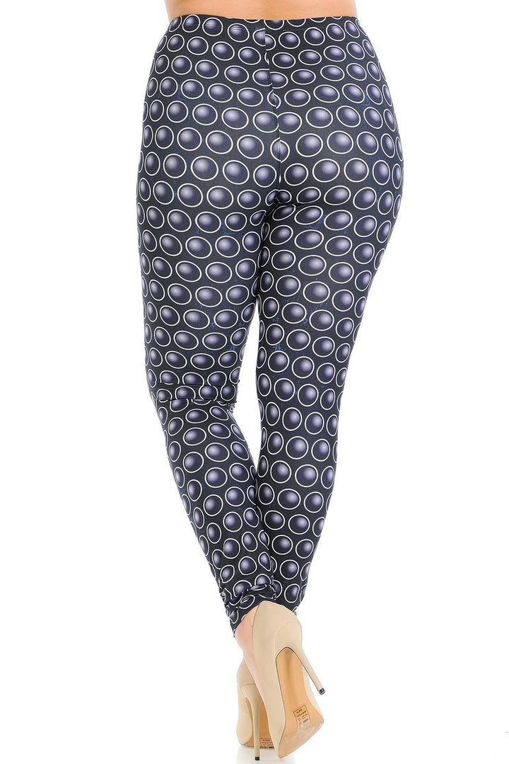 Plus Size - Creamy Soft Women's Laser Print Skin Smoothing Fashion Print Leggings - 3D Polka Dot