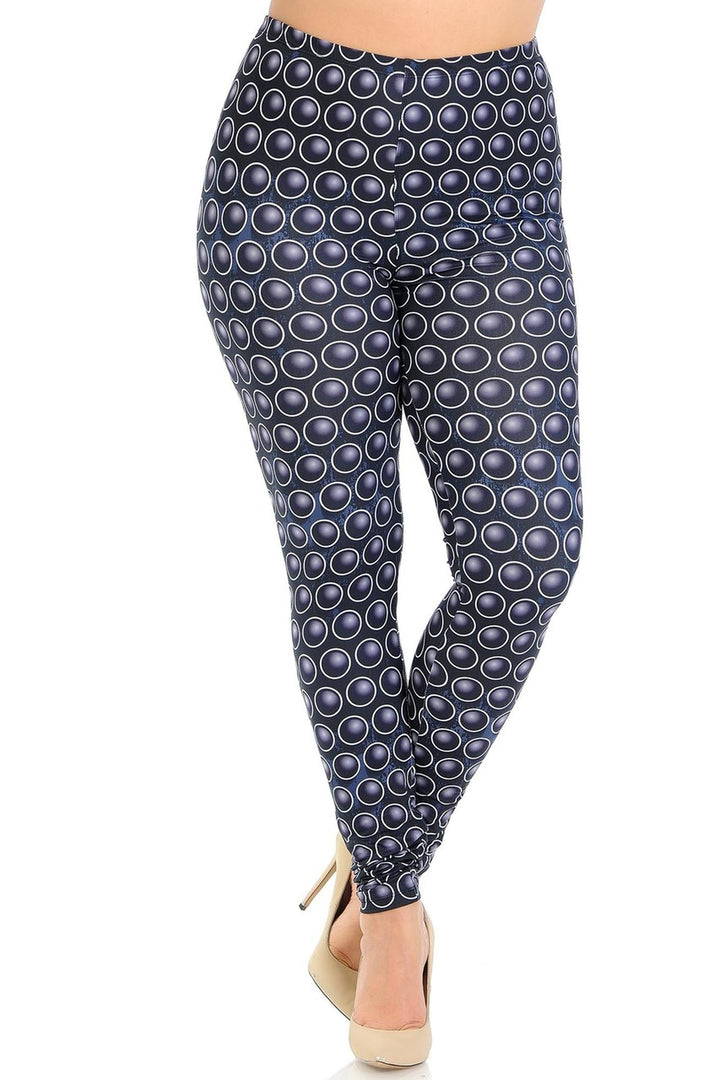 Plus Size - Creamy Soft Women's Laser Print Skin Smoothing Fashion Print Leggings - 3D Polka Dot
