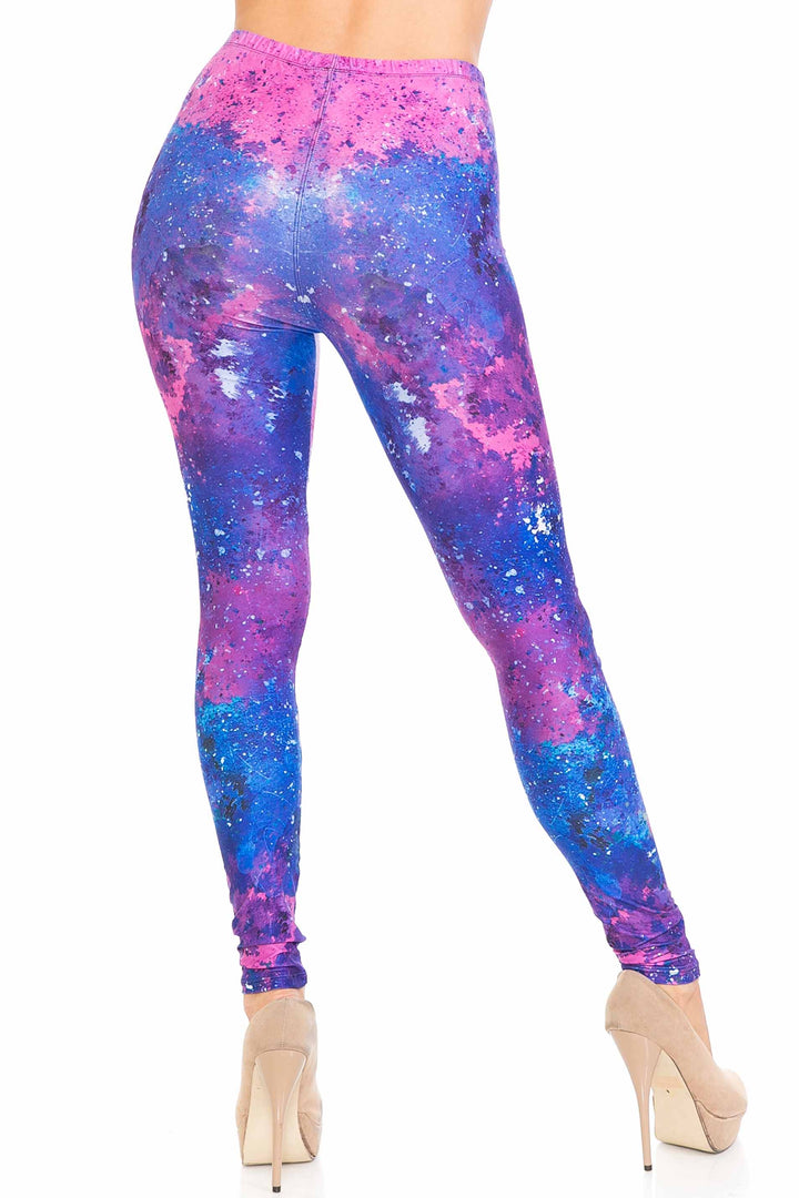 Plus Size - Creamy Soft Women's Laser Print Skin Smoothing Fashion Print Leggings - Blue Fuchsia Nebula