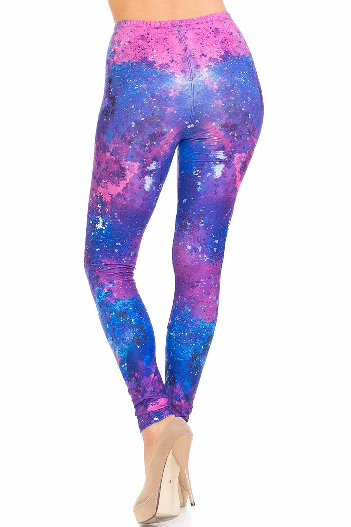 Plus Size - Creamy Soft Women's Laser Print Skin Smoothing Fashion Print Leggings - Blue Fuchsia Nebula