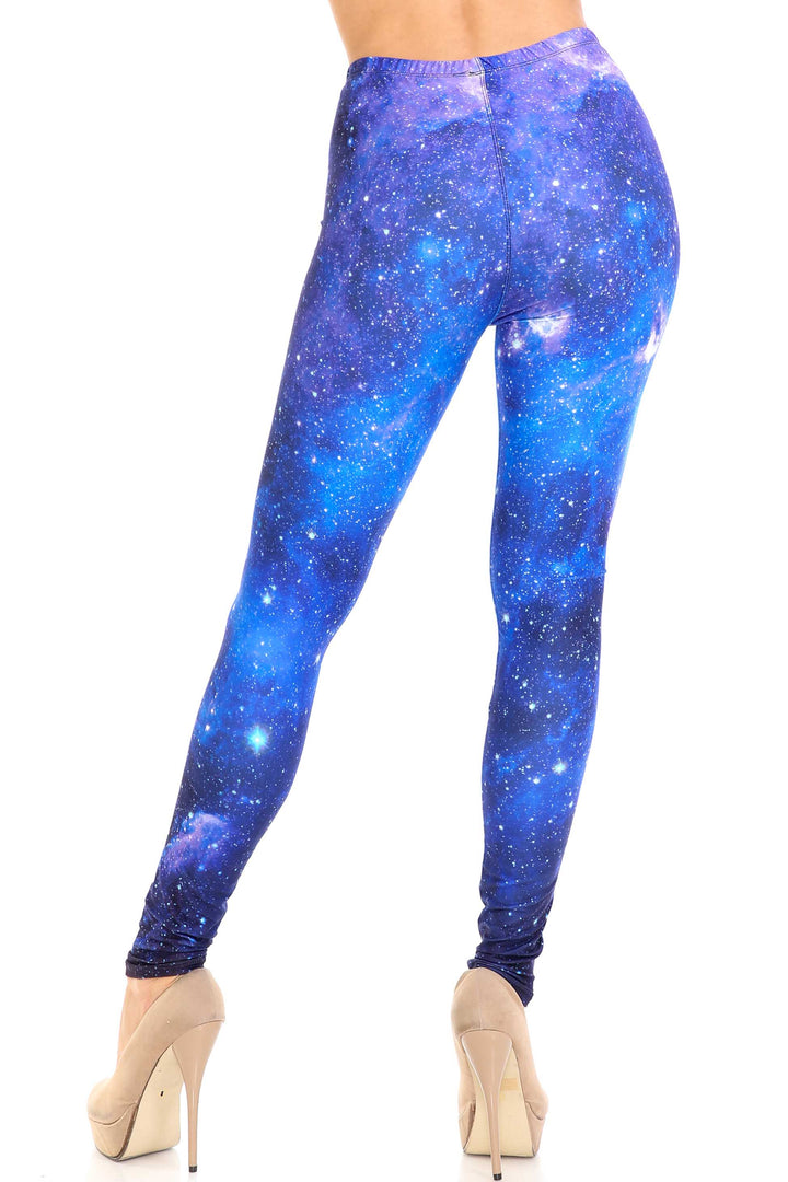 Plus Size - Creamy Soft Women's Laser Print Skin Smoothing Fashion Print Leggings - Deep Blue Galaxy