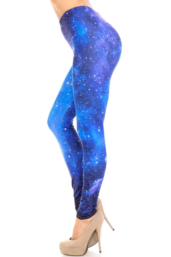 Plus Size - Creamy Soft Women's Laser Print Skin Smoothing Fashion Print Leggings - Deep Blue Galaxy