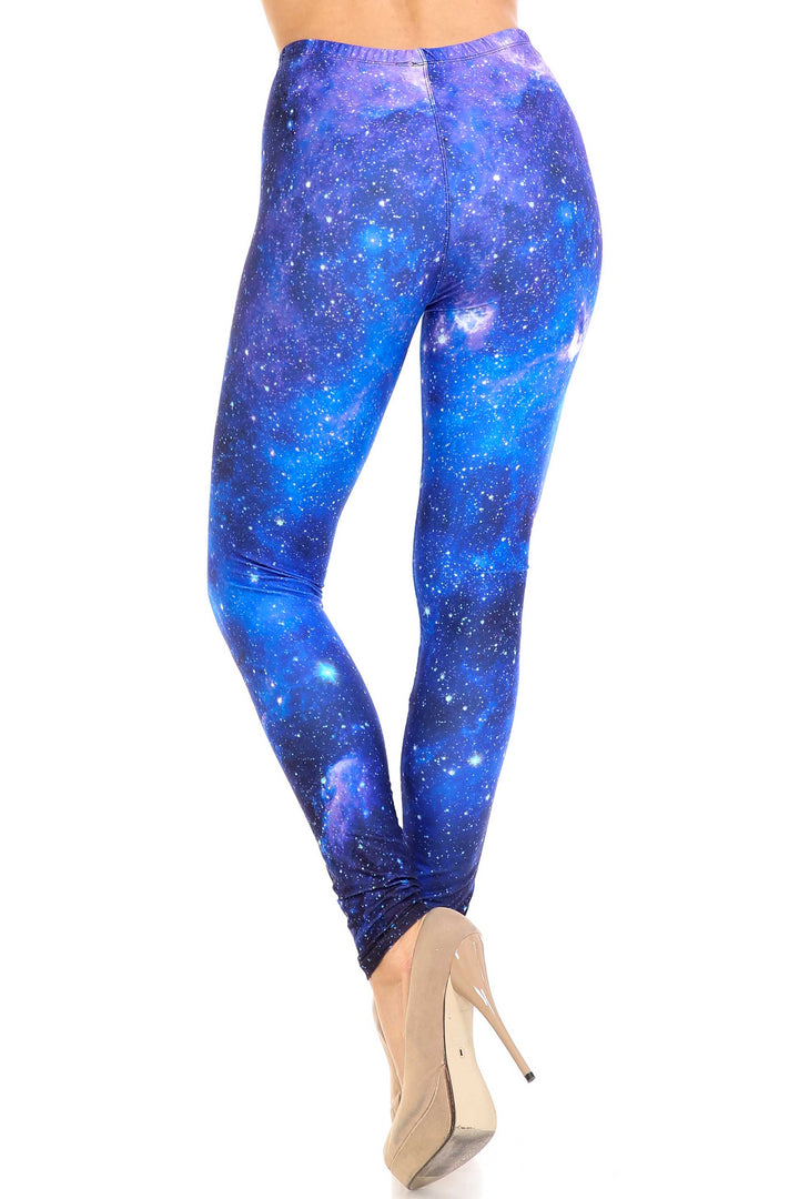 Plus Size - Creamy Soft Women's Laser Print Skin Smoothing Fashion Print Leggings - Deep Blue Galaxy