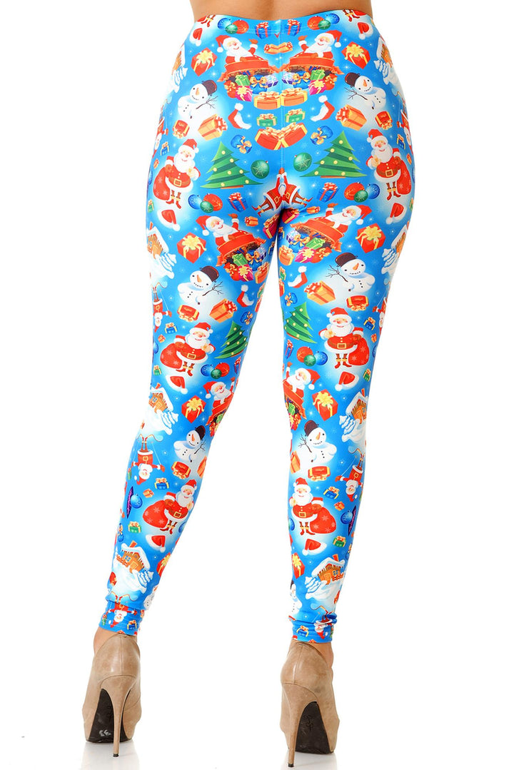 Creamy Soft Festive Blue Christmas Plus Size Leggings (One Size Plus,Blue)