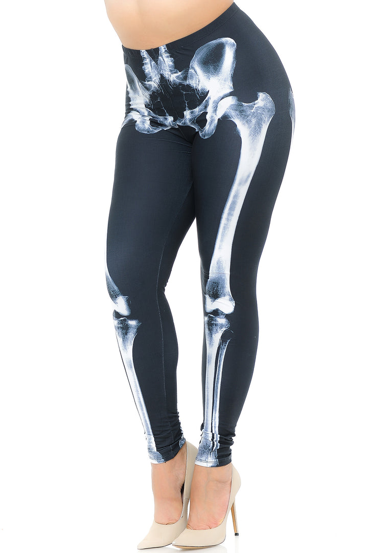 Plus Size - Creamy Soft Women's Laser Print Skin Smoothing Fashion Print Leggings - X-Ray Skeleton Bones