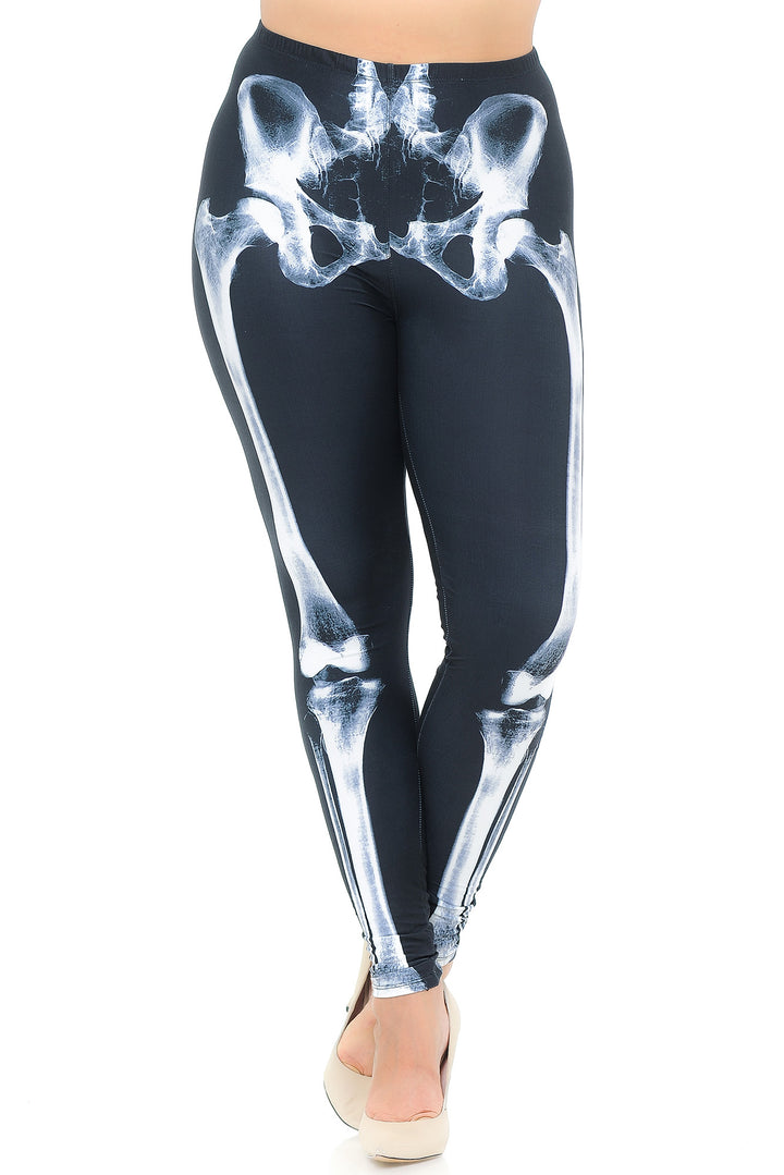 Plus Size - Creamy Soft Women's Laser Print Skin Smoothing Fashion Print Leggings - X-Ray Skeleton Bones