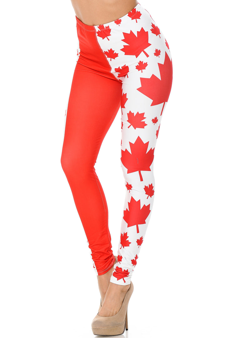 Creamy Soft Premium Women's Leggings Canadian Flag Plus Size, High Rise, Stretchy & Breathable, Comfortable Fit - by USA Fashion