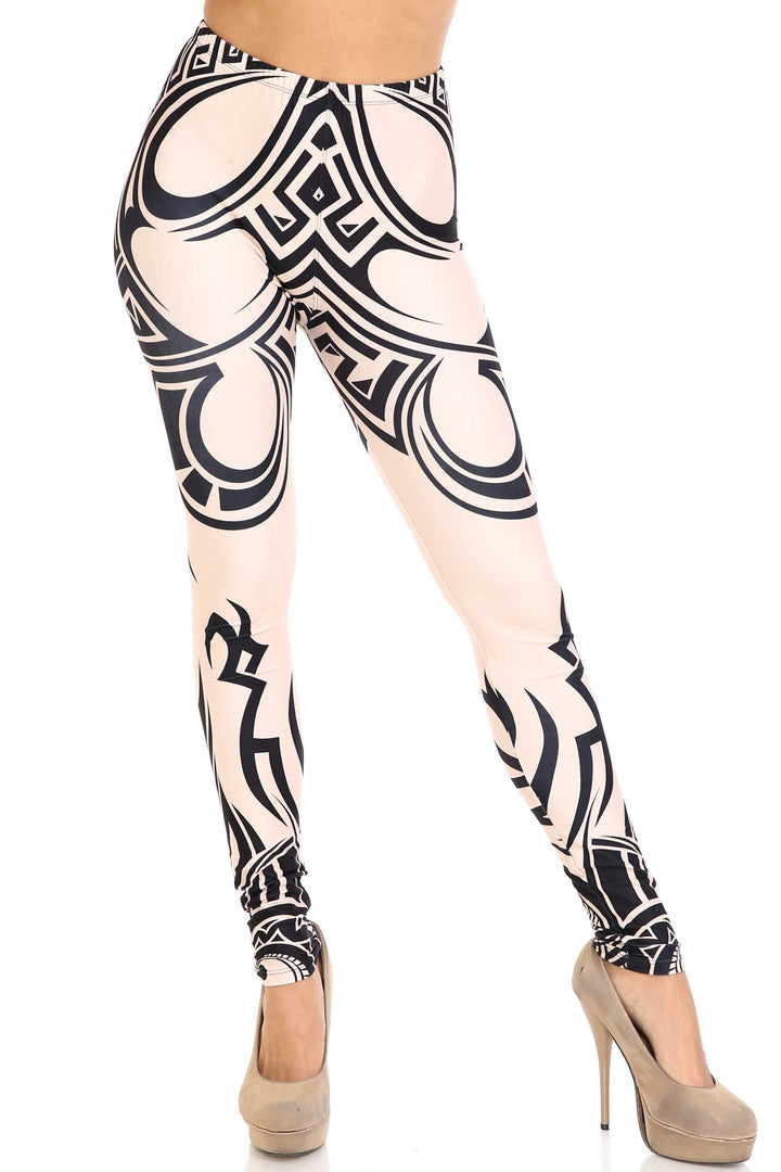 Plus Size - Creamy Soft Women's Laser Print Skin Smoothing Fashion Print Leggings - Celestial Tribal