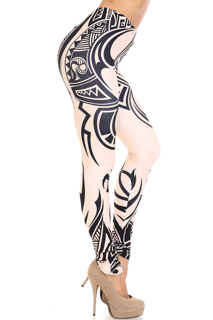 Plus Size - Creamy Soft Women's Laser Print Skin Smoothing Fashion Print Leggings - Celestial Tribal