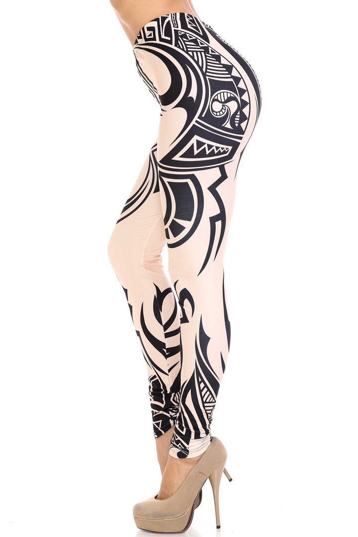 Plus Size - Creamy Soft Women's Laser Print Skin Smoothing Fashion Print Leggings - Celestial Tribal
