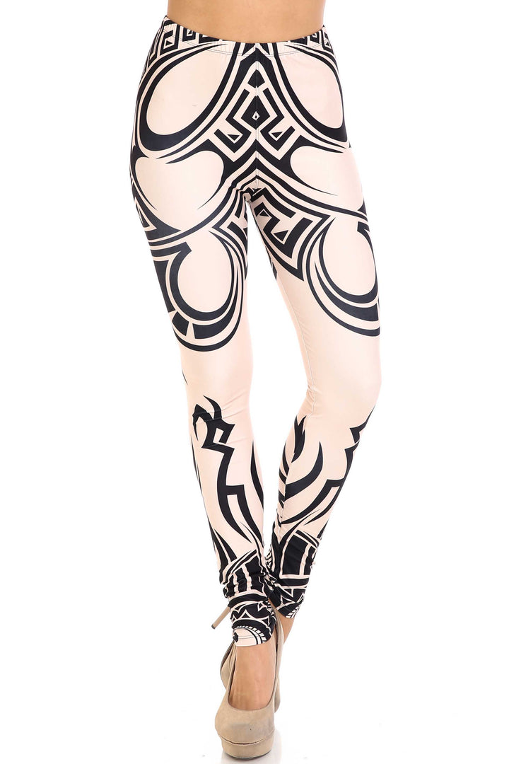 Plus Size - Creamy Soft Women's Laser Print Skin Smoothing Fashion Print Leggings - Celestial Tribal