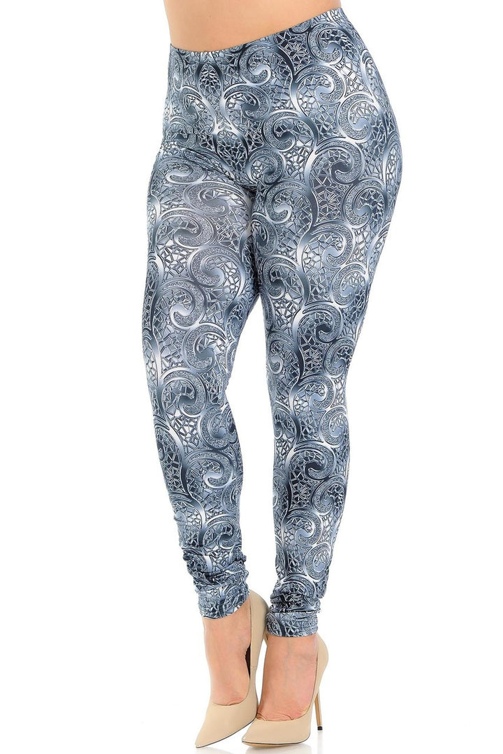 Plus Size - Creamy Soft Women's Laser Print Skin Smoothing Fashion Print Leggings - Swirling Crystal Glass