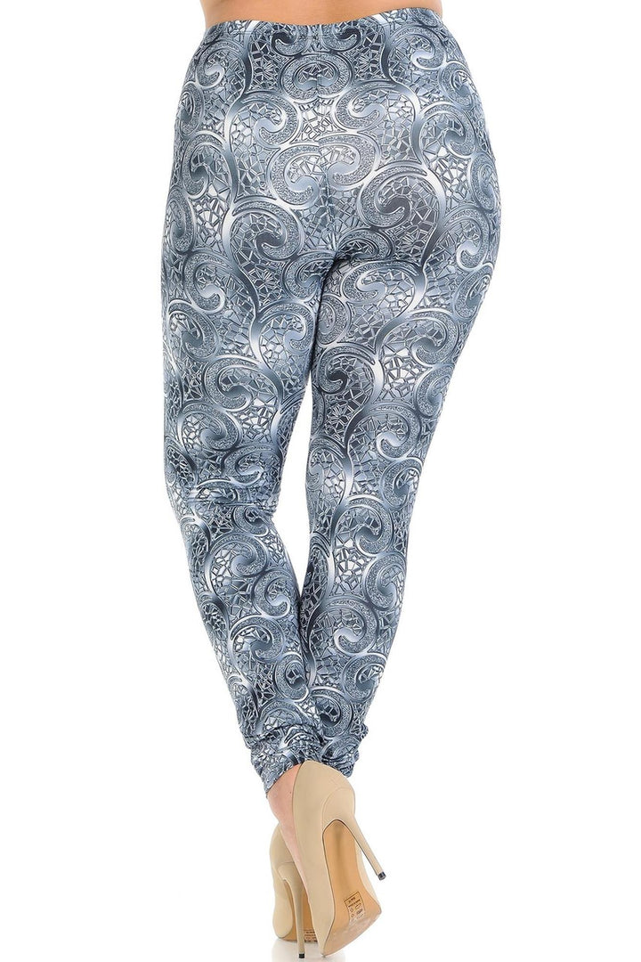 Plus Size - Creamy Soft Women's Laser Print Skin Smoothing Fashion Print Leggings - Swirling Crystal Glass