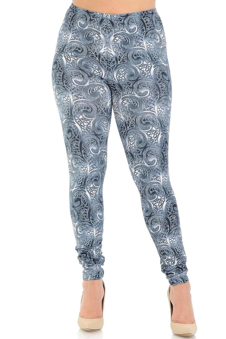 Plus Size - Creamy Soft Women's Laser Print Skin Smoothing Fashion Print Leggings - Swirling Crystal Glass