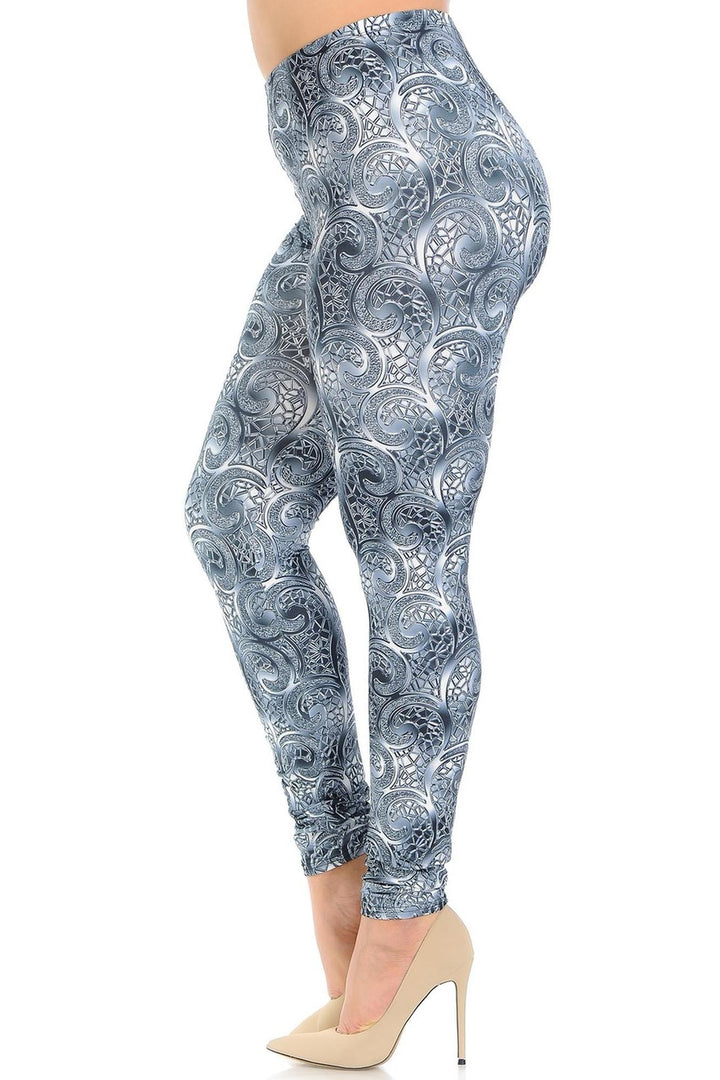 Plus Size - Creamy Soft Women's Laser Print Skin Smoothing Fashion Print Leggings - Swirling Crystal Glass