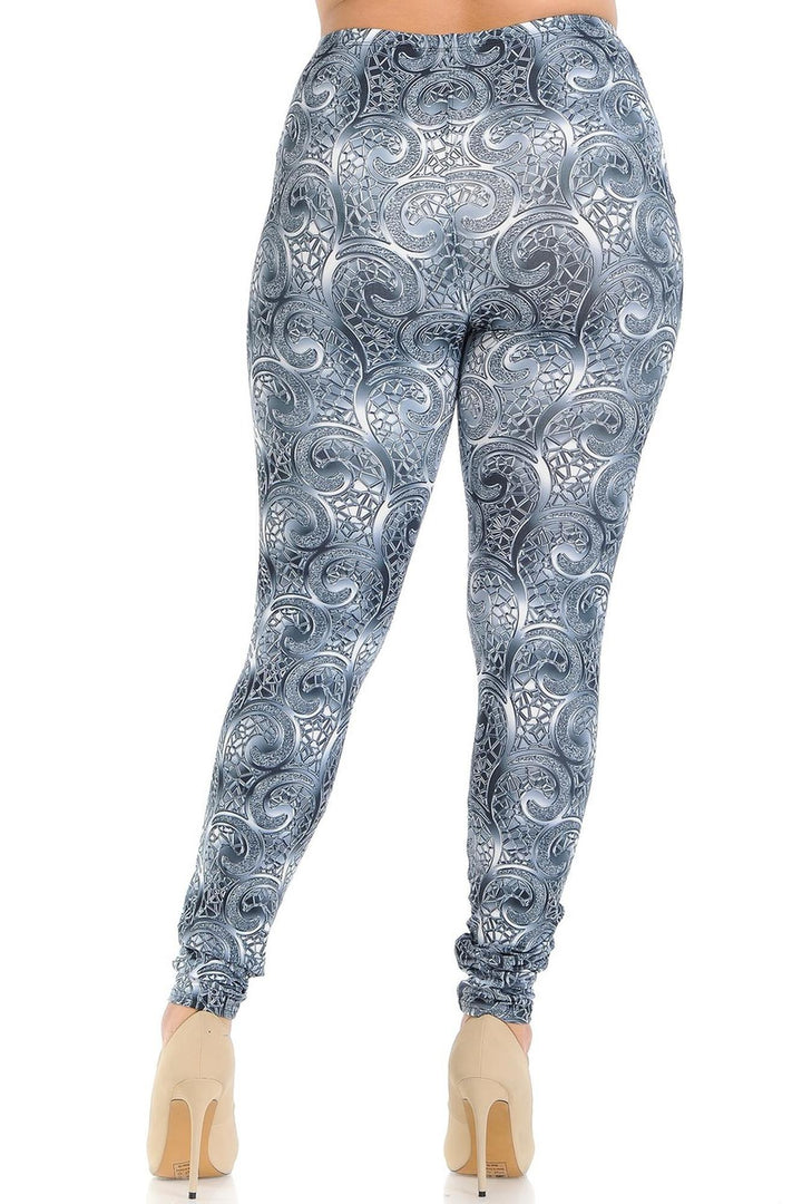 Plus Size - Creamy Soft Women's Laser Print Skin Smoothing Fashion Print Leggings - Swirling Crystal Glass