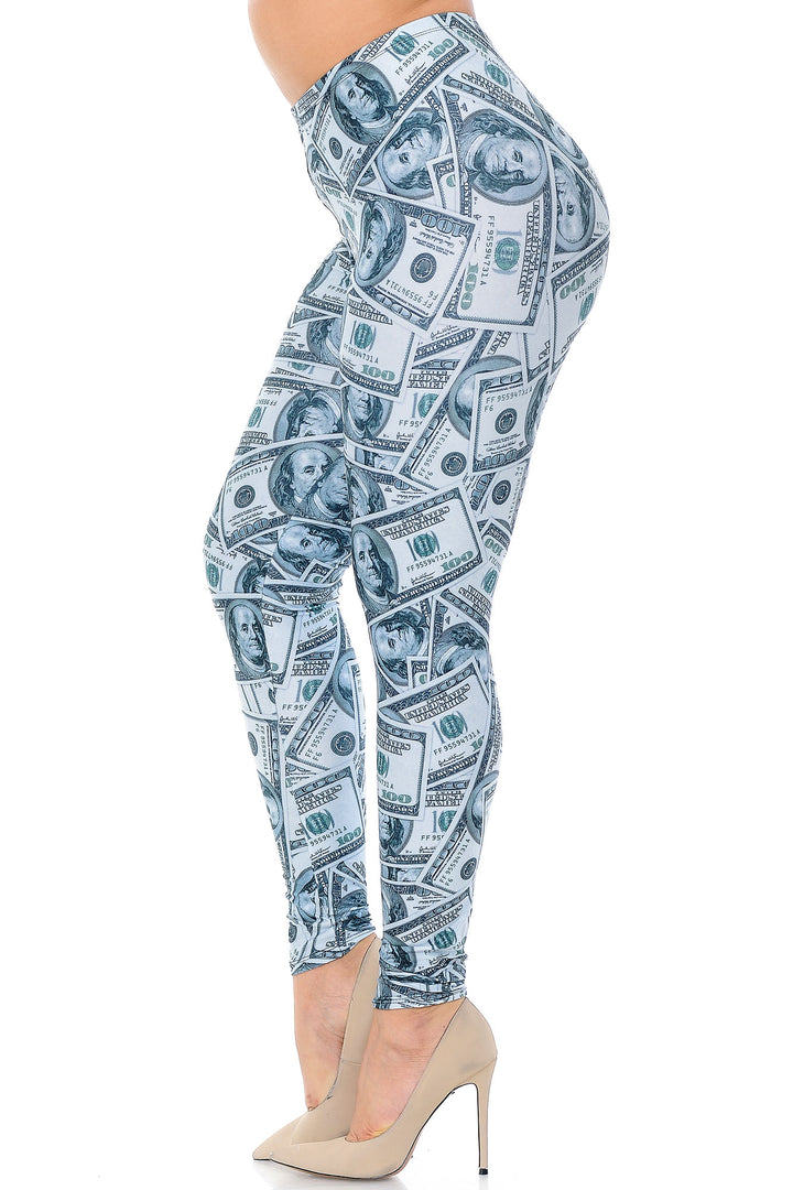 Creamy Soft Premium Women's Leggings Raining Money Plus Size, High Rise, Stretchy & Breathable, Comfortable Fit - by USA Fashion