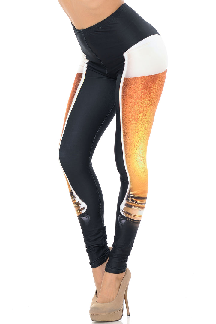 Creamy Soft Premium Women's Leggings Draft Beer Plus Size, High Rise, Stretchy & Breathable, Comfortable Fit - by USA Fashion