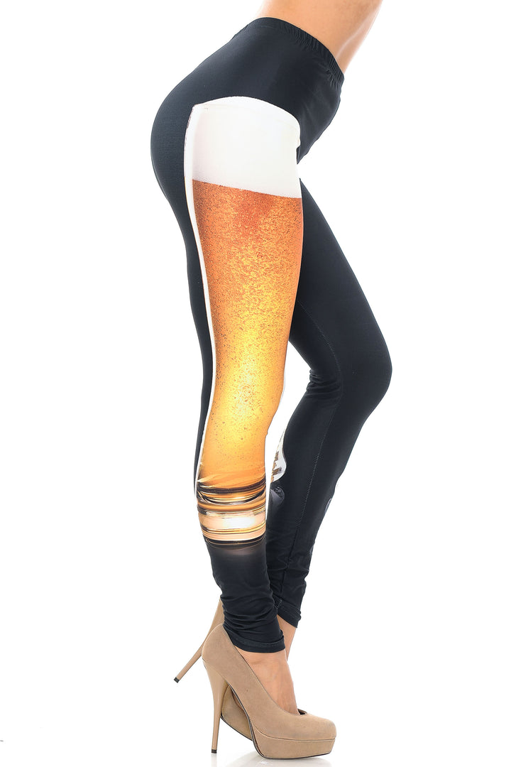 Creamy Soft Premium Women's Leggings Draft Beer Plus Size, High Rise, Stretchy & Breathable, Comfortable Fit - by USA Fashion