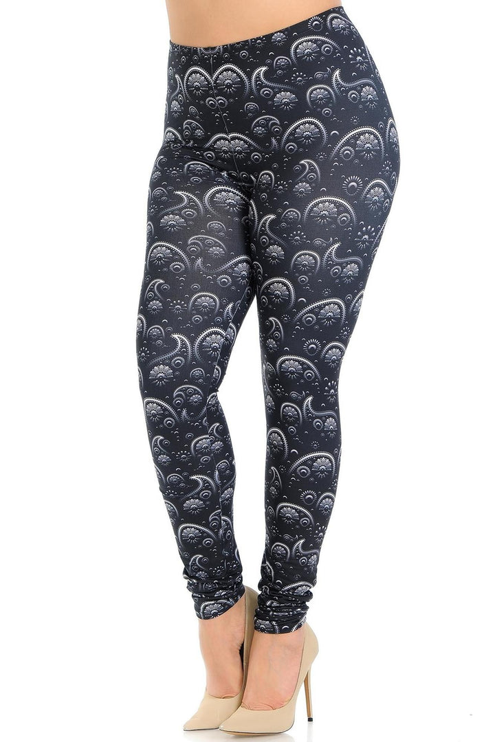 Plus Size - Creamy Soft Women's Laser Print Skin Smoothing Fashion Print Leggings - Fading Paisley