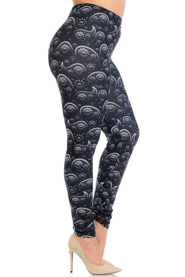 Plus Size - Creamy Soft Women's Laser Print Skin Smoothing Fashion Print Leggings - Fading Paisley
