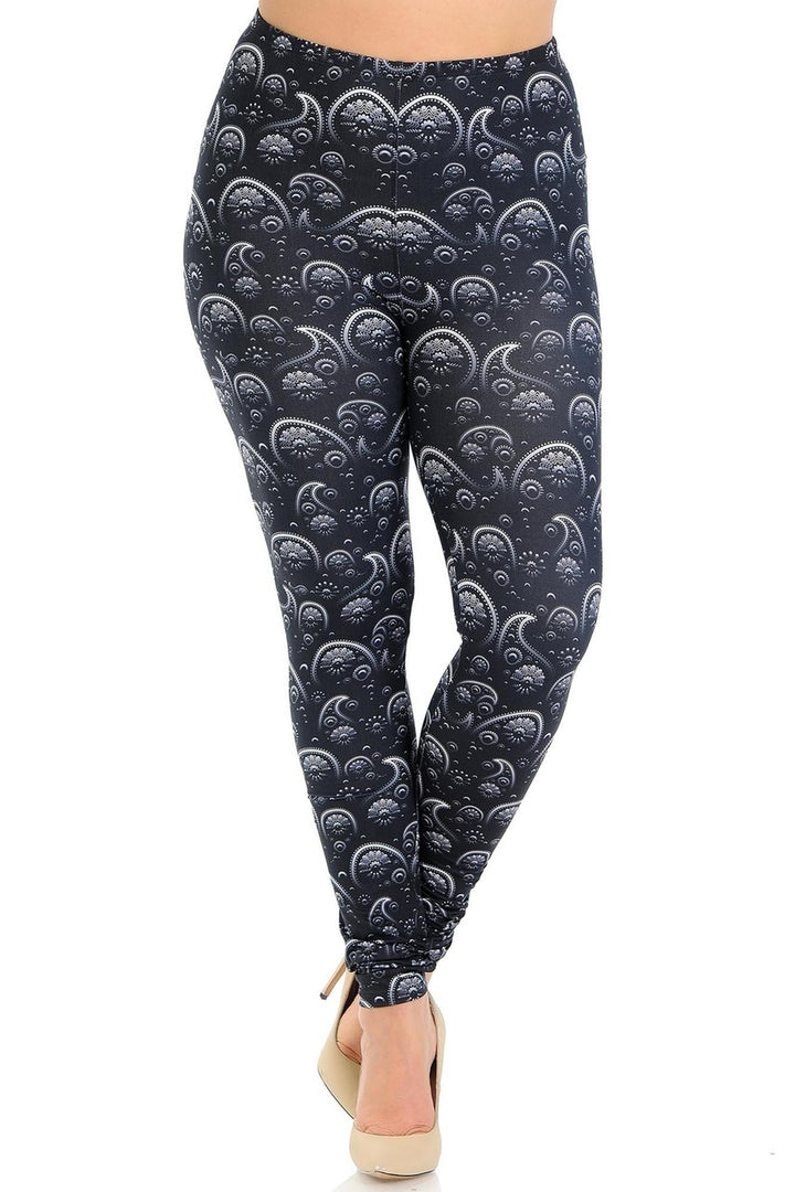 Plus Size - Creamy Soft Women's Laser Print Skin Smoothing Fashion Print Leggings - Fading Paisley