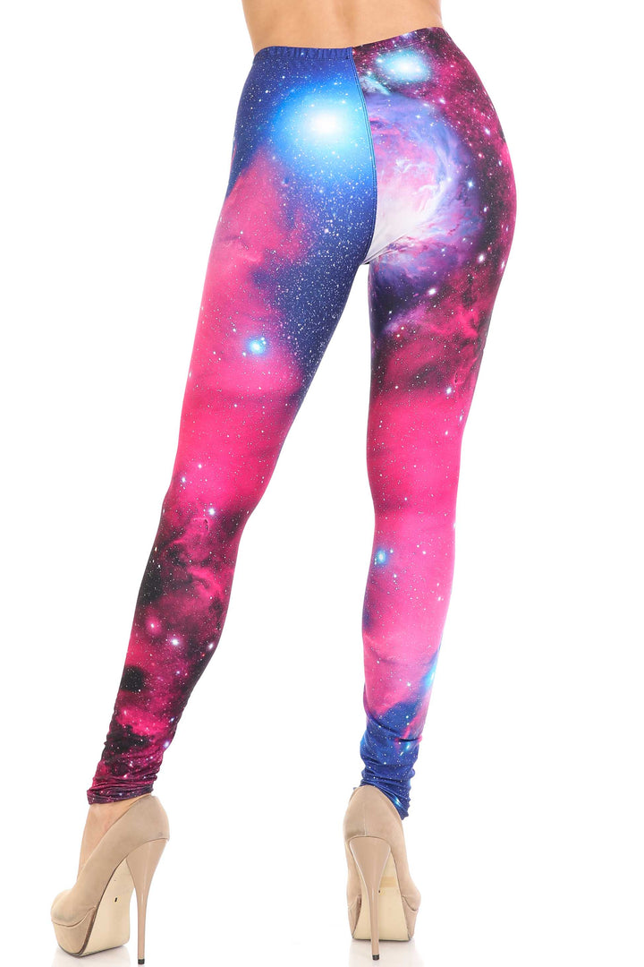 Plus Size - Creamy Soft Women's Laser Print Skin Smoothing Fashion Print Leggings - Fuchsia Galaxy
