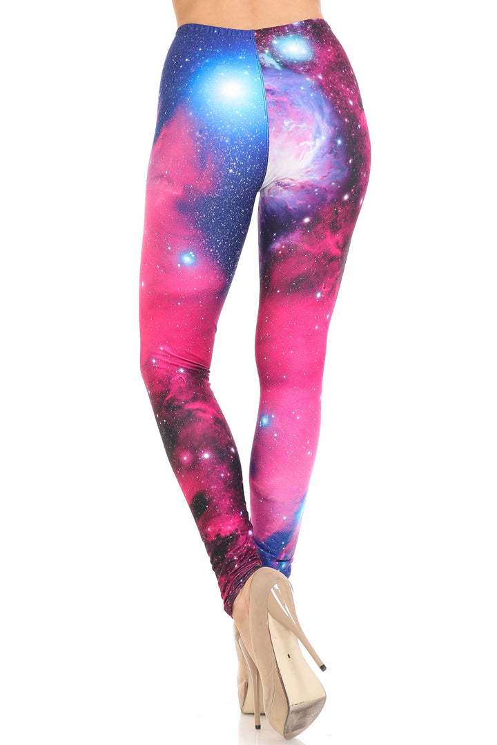 Plus Size - Creamy Soft Women's Laser Print Skin Smoothing Fashion Print Leggings - Fuchsia Galaxy