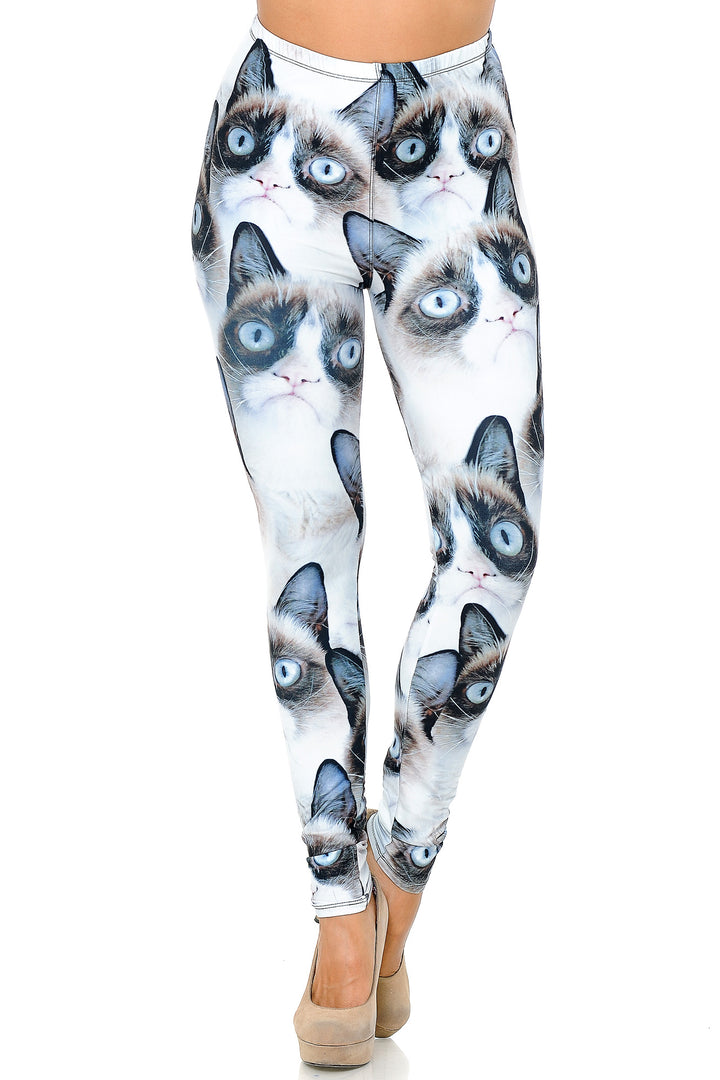Creamy Soft Premium Women's Leggings Grumpy Cat Plus Size, High Rise, Stretchy & Breathable, Comfortable Fit - by USA Fashion